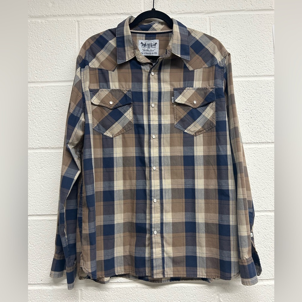 Men’s Levi’s Plaid Long Sleeve Pearl Snap Shirt - Size Large